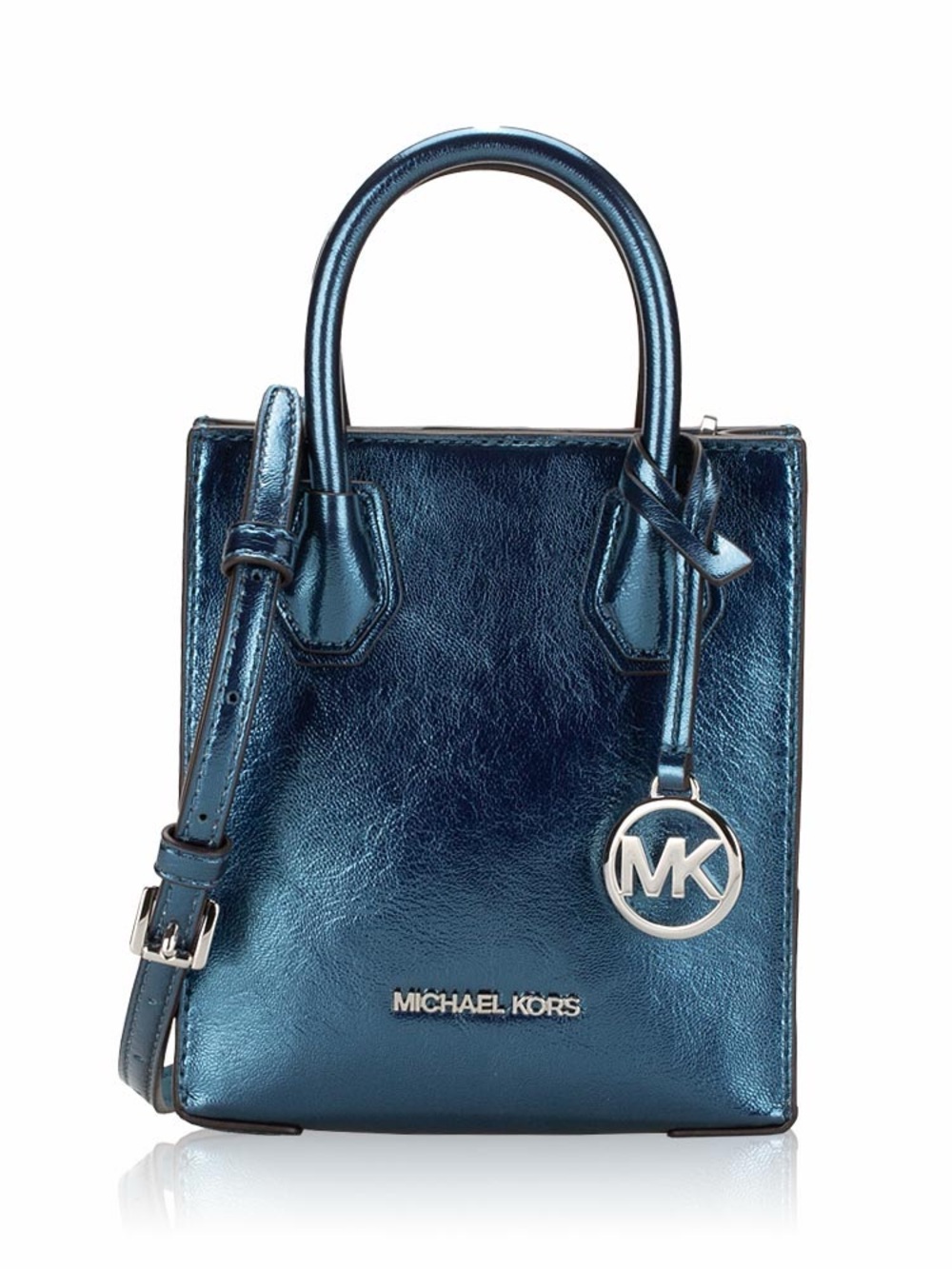 Michael Kors XS Mercer Metallic Navy Blue leather Mini Satchel crossbody NWOT